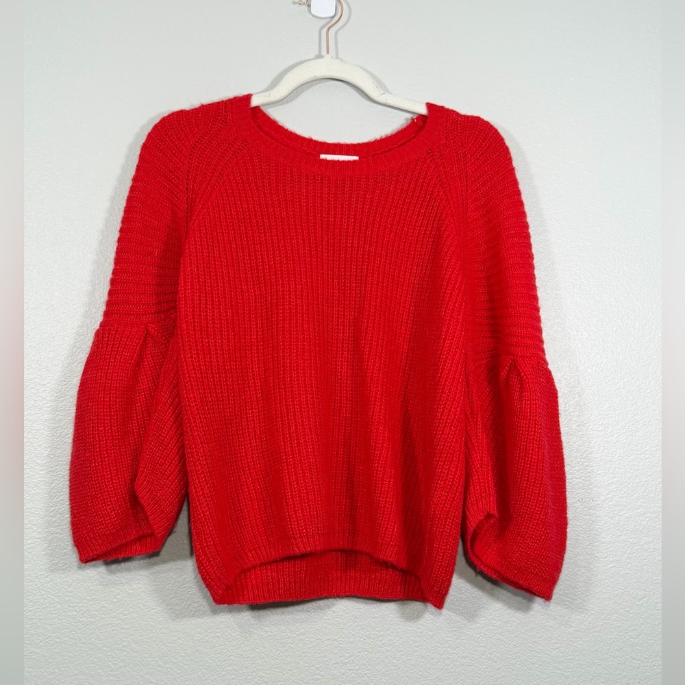 Leith Sweater Crew Neck Balloon Sleeve Knit Pullover Red Holiday Shirt Women S